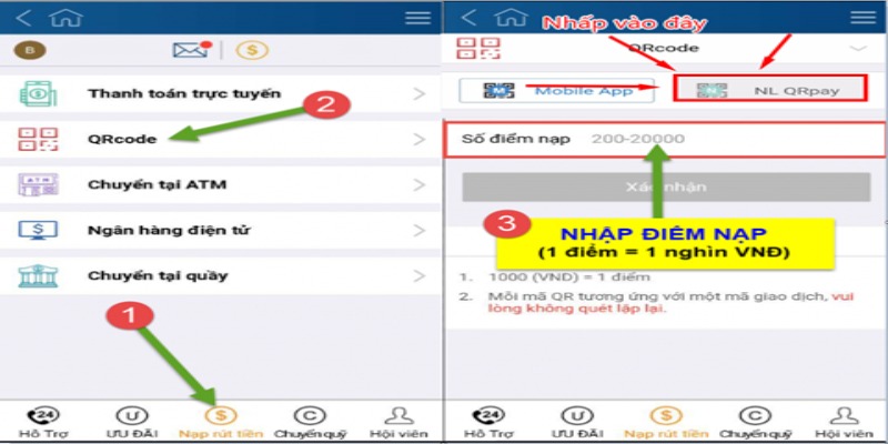 Phương thức nạp tiền Rg8369 qua QR Code