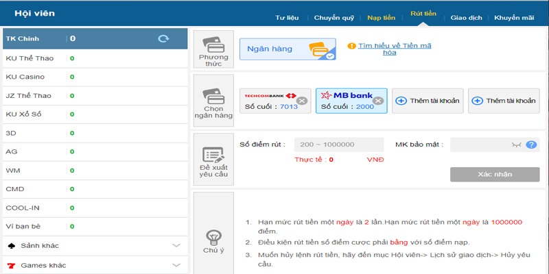 Rút tiền bằng Internet banking